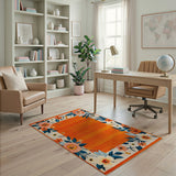 Vibrant Orange Floral Border Area Rug