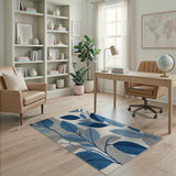 Blue Gray Leaf Abstract Area Rug