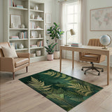 Golden Ferns on Emerald Green Distressed Rug