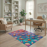 Vibrant Seashell and Starfish Coastal Rug