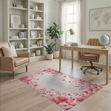 Blush Pink Peony Floral Area Rug with Butterfly