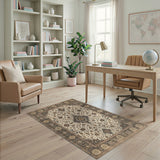Beige and Neutral Traditional Persian Beige Traditional Persian Medallion Area Rug