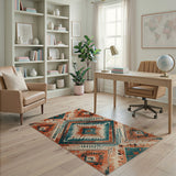 Southwestern Terracotta Teal Geometric Area Rug