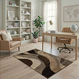 Brown and Tan Abstract Brown Swirl Area Rug
