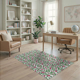 Vintage Pink Bird Green Floral Pattern Area Rug