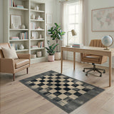 Black and White Distressed Black White Checkered Vintage Rug
