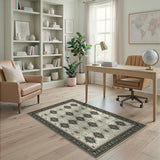 Ivory Black Geometric Persian Area Rug