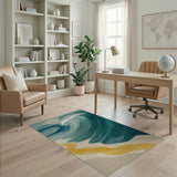 Blue and Teal Coastal Beach Teal Ocean Waves Coastal Area Rug