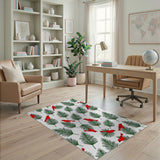 Festive Red Cardinals and Pine Branches Pattern Rug
