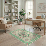Green Border Pink Floral Medallion Area Rug