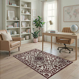 Ornate Maroon Floral Medallion Persian Rug