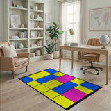 Vibrant Blue Yellow Pink Geometric Area Rug