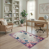 Whimsical Pink Blossom Butterfly Border Rug