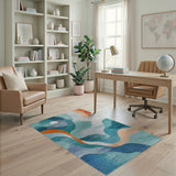 Abstract Teal Wave Abstract Area Area Rug