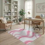 ODIKA Pink Abstract Wavy Washable Area Rug, Low Pile Non-Slip Pet Friendly Carpet