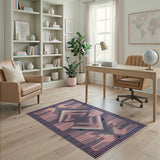 Navy Pink Geometric Striped Area Rug