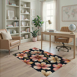Pink Orange Floral Pattern Area Rug