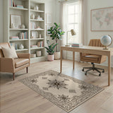Traditional Persian Beige and Neutral Ornate Beige Floral Medallion Area Rug