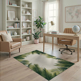Green Palm Frond Border Area Rug