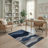 Layered Navy Wave Geometric Area Rug