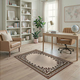 Beige Area Rug with Ornate Persian Floral Border