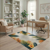 Coastal Palm Leaf Hibiscus Tropical Rug