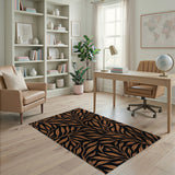 Burnt Orange Leaf Pattern Area Rug
