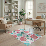Whimsical Pink Teal Starfish Floral Rug