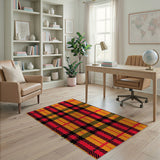 Bold Red Orange Distressed Plaid Area Rug
