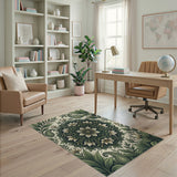 Green Paisley Floral Mandala Area Rug