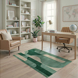 Curved Green Abstract Geometric Area Rug