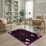 ODIKA Pink Gothic Skull Spiderweb Washable Rug - Low Pile Spooky Decor
