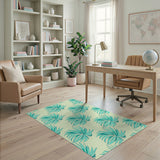 Coastal Beach Teal Palm Frond Coastal Area Rug