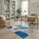 Abstract Blue Geometric Circles Area Rug