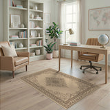 Ornate Beige Floral Mandala Area Rug