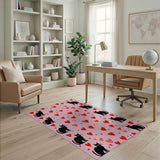 Whimsical Black Cats Hearts Pink Area Rug