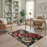 Vintage Peach Roses Cabbage Floral Area Rug