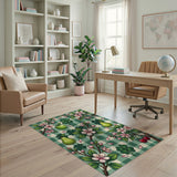 Green Gingham Fruit Clover Blossom Area Rug