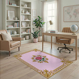 Pink Rose Gold Ornate Floral Vintage Area Rug