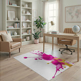 Vibrant Pink Gold Paint Splatter Area Rug