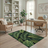 Coastal Beach Lush Green Monstera Palm Leaf Area Rug
