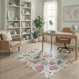 Whimsical Pink Mushroom Butterfly Area Rug