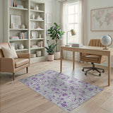 Purple Floral Grey Area Rug
