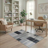 Modern Grey Black Geometric Striped Area Rug
