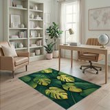 Green Lush Variegated Monstera Leaf Green Area Rug