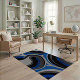ODIKA Modern Abstract Blue & Grey Washable Area Rug - Low Pile Non-Slip Carpet