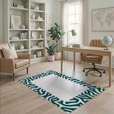 Teal Wavy Abstract Border Area Rug
