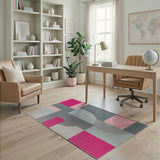 Abstract Geometric Pink Grey Area Rug