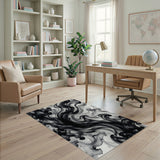 Swirling Black Ink Abstract Area Rug