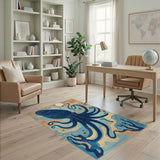 Blue and Teal Blue Octopus Coastal Area Rug